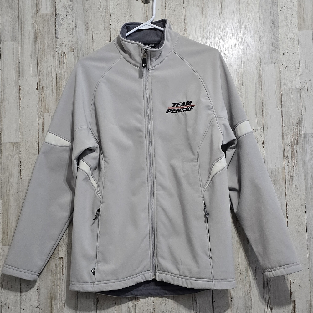 Holloway Team Penske Racing  Gray White Full Zip Softshell Jacket Size Small